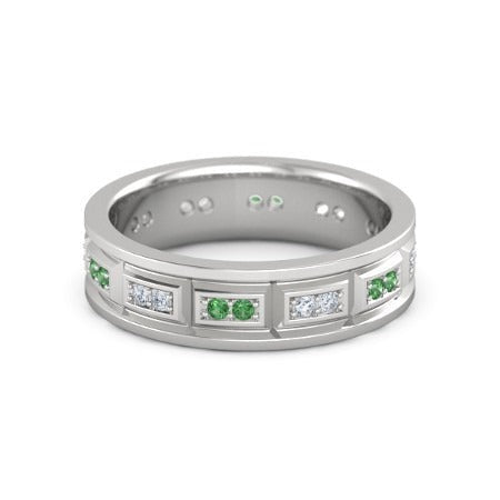 Vintage Type Band Real Diamonds Green Emerald 3.60 Carats White Gold 14K - Eternity Band-harrychadent.ca