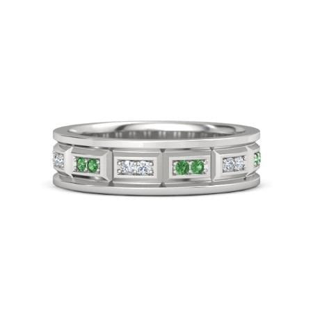 Vintage Type Band Real Diamonds Green Emerald 3.60 Carats White Gold 14K - Eternity Band-harrychadent.ca