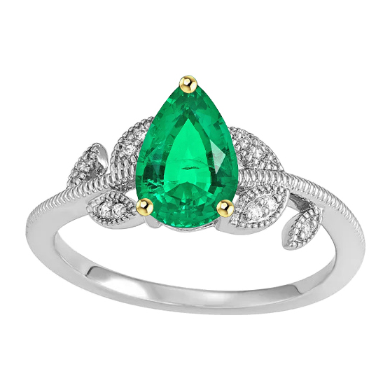 Colored Stone Ring 14 Karat Two Tone Gold with Fine Emerald – main view