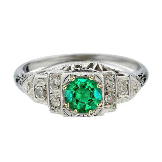 Real Colombian Emerald Colored Stone Ring 2 ct Two-Tone 14K Gold – main view