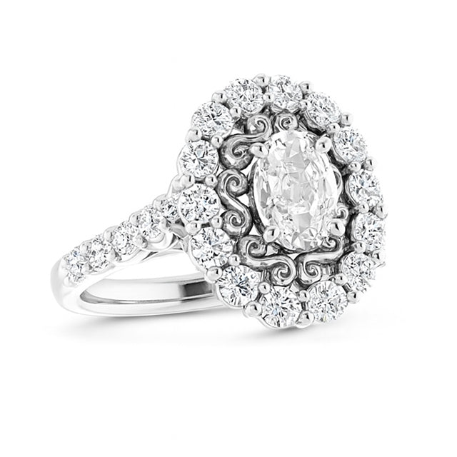 Vintage Style Halo Ring Real Oval Old Cut Natural Earth Mined Diamond Prong Set 6.25 Carats