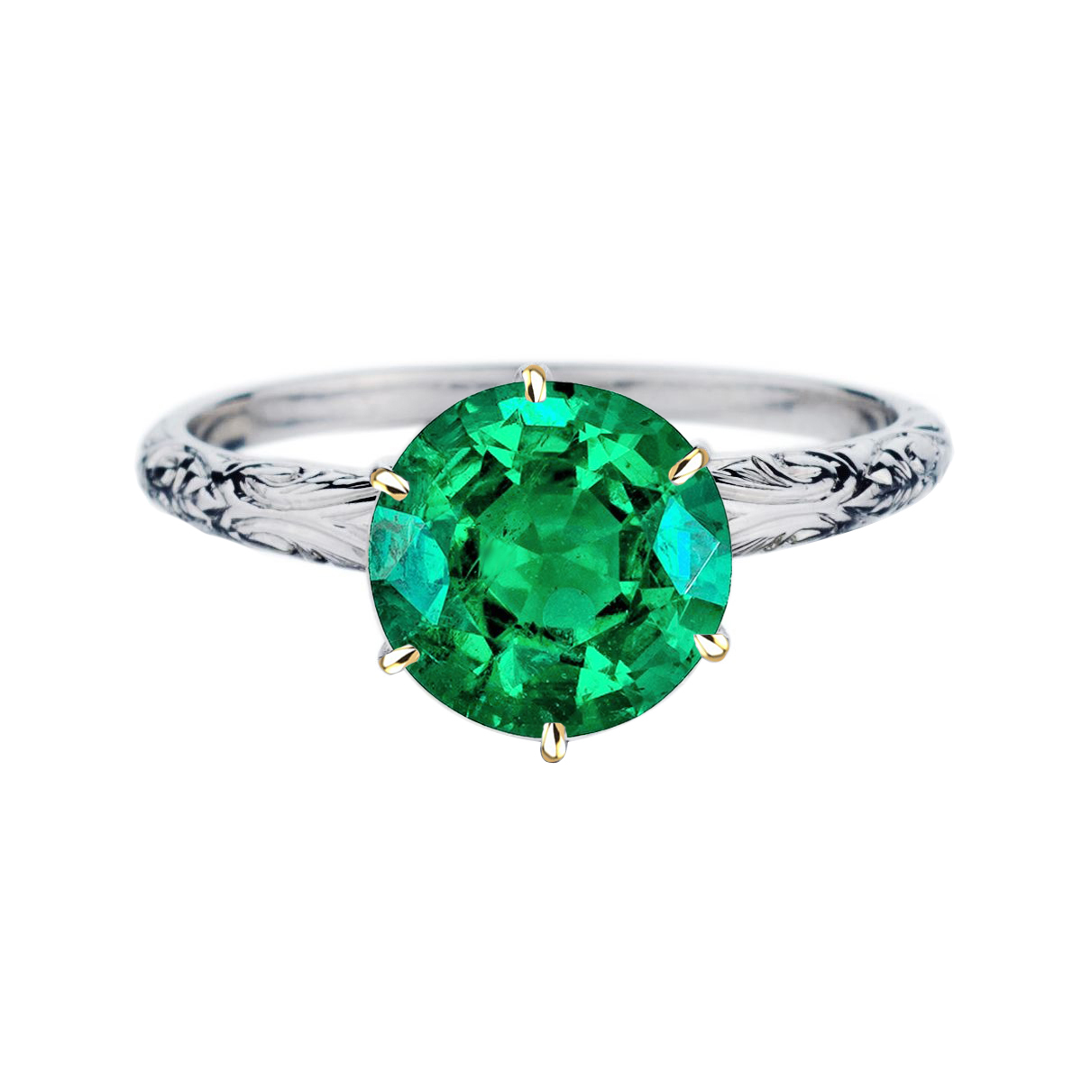 Gemstone Ring 14K Two Tone Gold with Colombian Emerald – main view