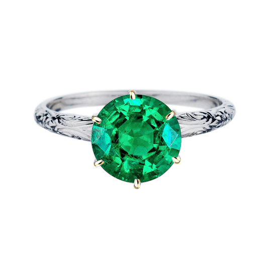 Gemstone Ring 14K Two Tone Gold with Colombian Emerald – main view