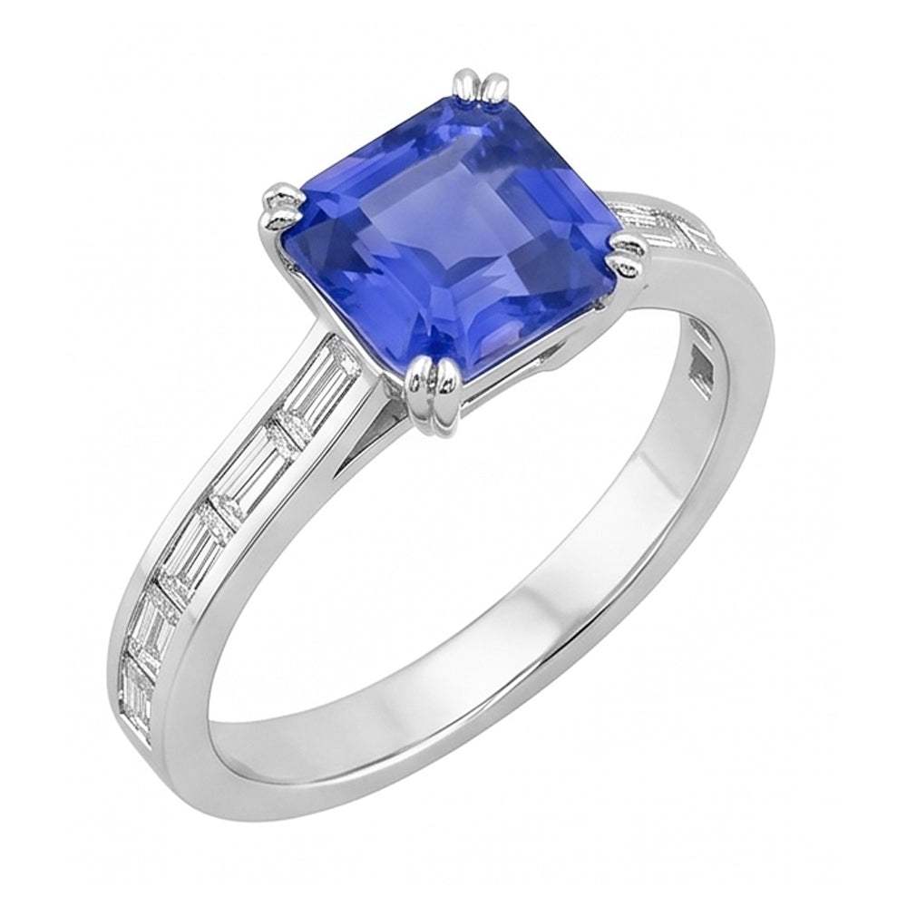 Vivid Royal Blue Sapphire And Natural Earth Mined Diamond ( Not Lab Grown ) Ring