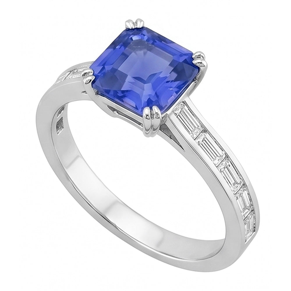 Vivid Royal Blue Sapphire And Natural Earth Mined Diamond ( Not Lab Grown ) Ring