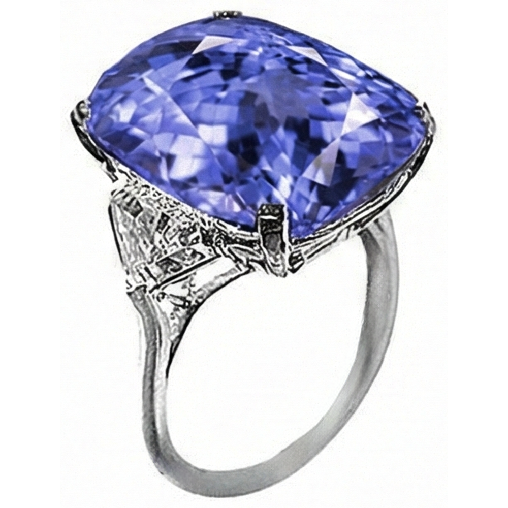 WG 14K AAA Cushion Tanzanite & Trillion Natural Earth Mined Diamond ( Not Lab Grown ) s 6.30 Ct. 3 Stone Ring