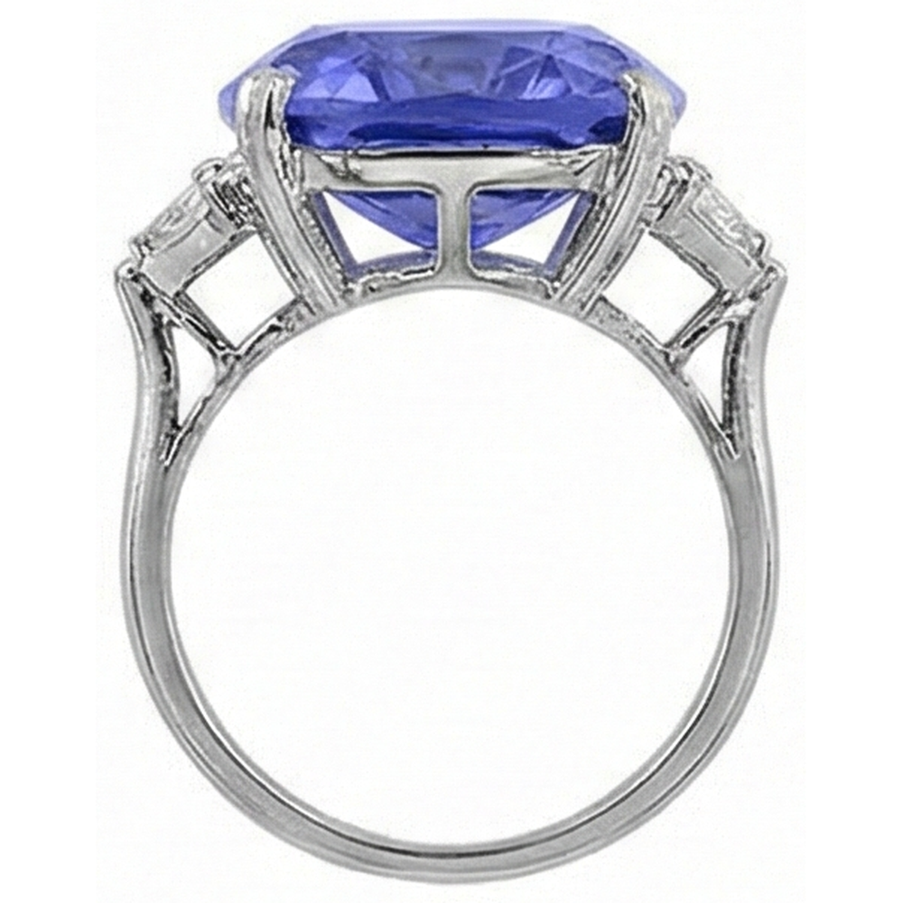 WG 14K AAA Cushion Tanzanite & Trillion Natural Earth Mined Diamond ( Not Lab Grown ) s 6.30 Ct. 3 Stone Ring