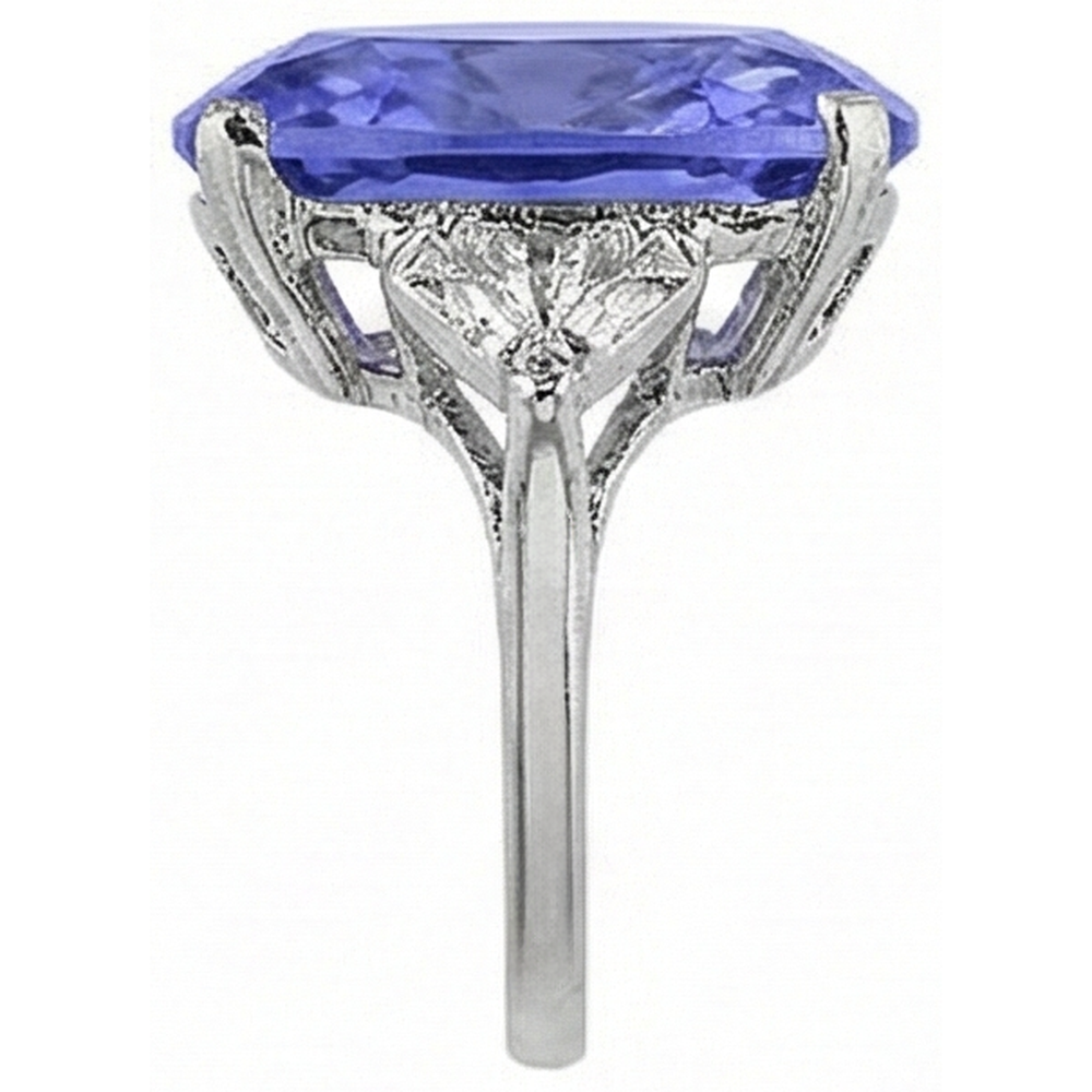 WG 14K AAA Cushion Tanzanite & Trillion Natural Earth Mined Diamond ( Not Lab Grown ) s 6.30 Ct. 3 Stone Ring