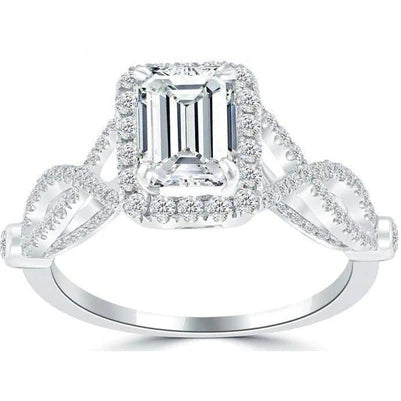WG 14K 3 Ct. Emerald & Round  Real Diamond Halo Ring Twisted Shank Women Jewelry
