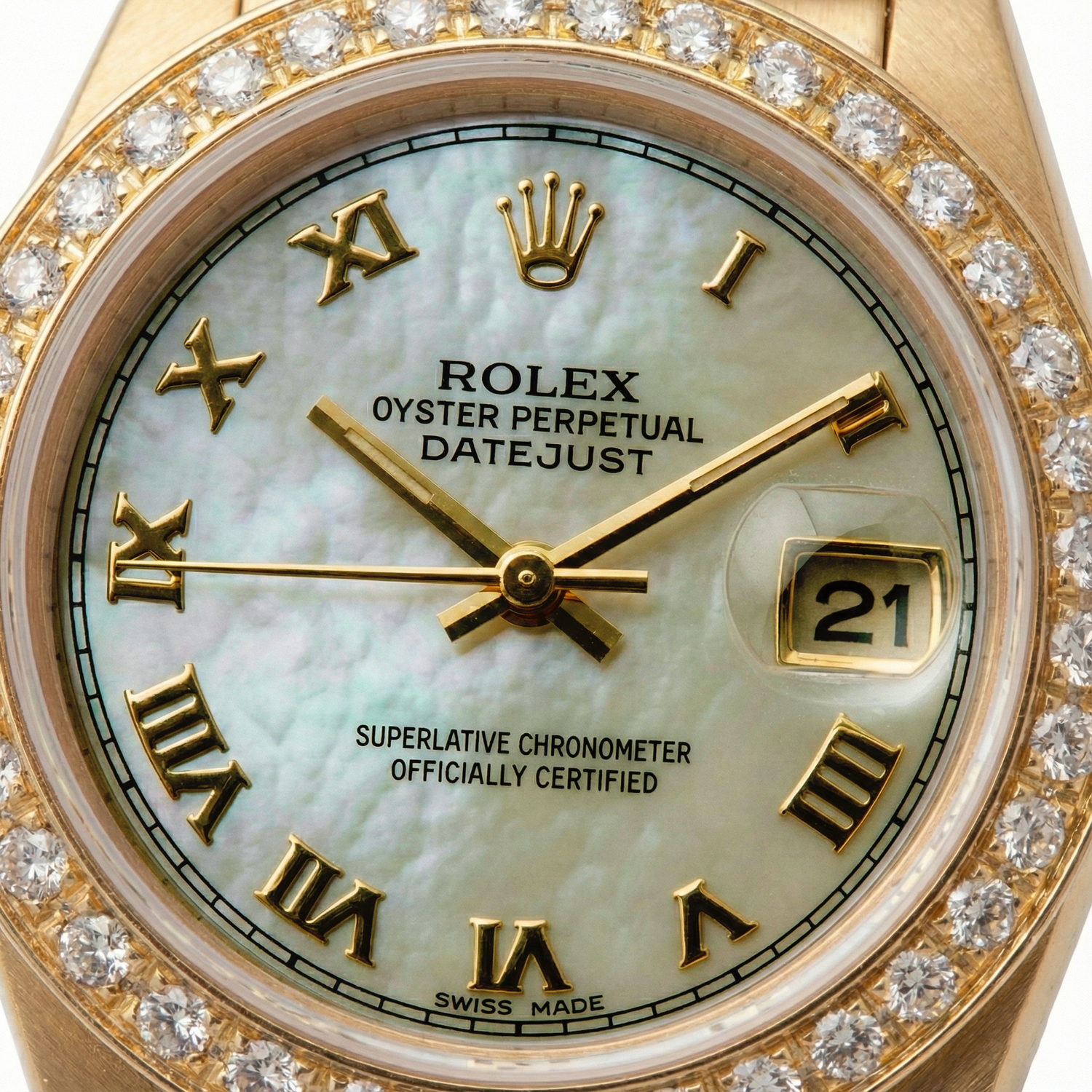 W Mop Roman Dial Presidential Watch Rolex Dj Diamond Bezel Gold