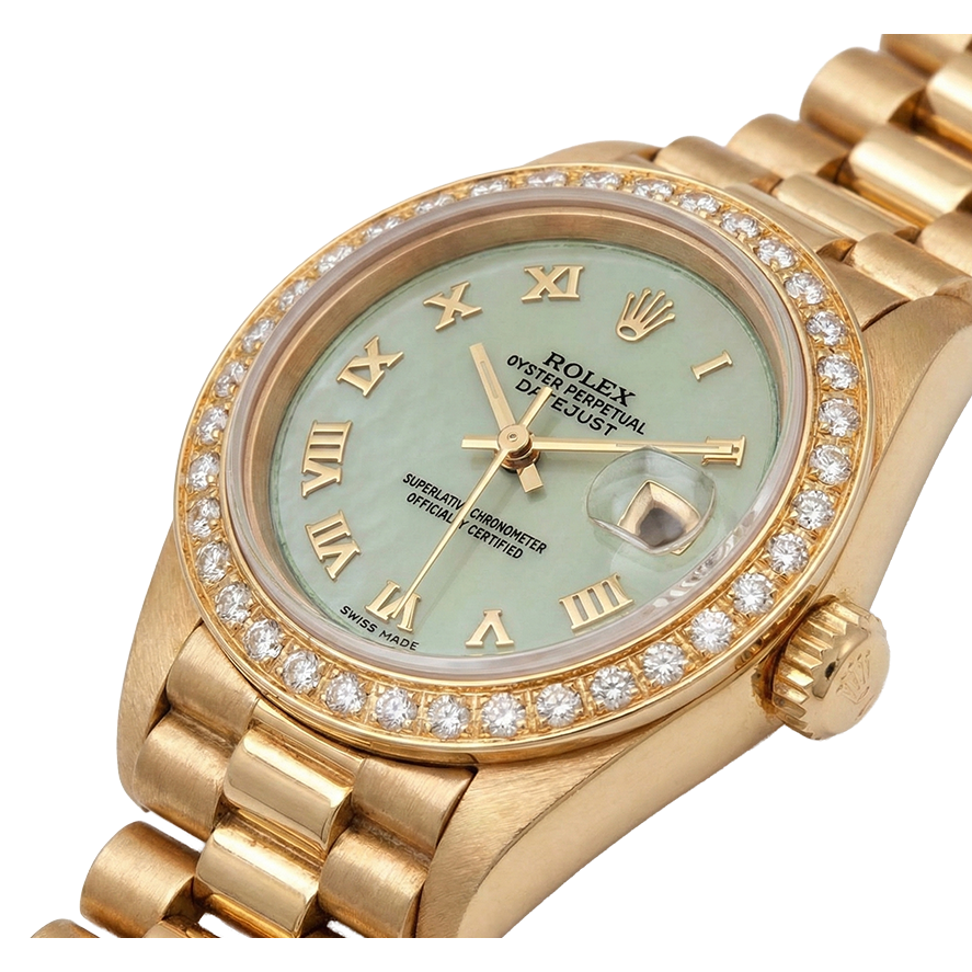 W Mop Roman Dial Presidential Watch Rolex Dj Diamond Bezel Gold