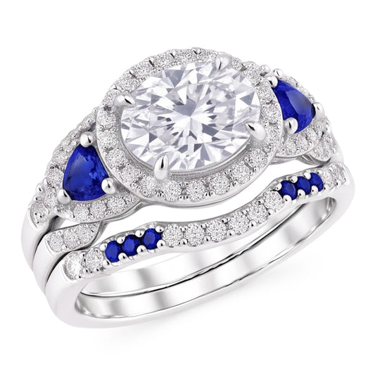Wedding Band Set Natural Earth Mined Diamond ( Not Lab Grown ) Blue Sapphire 5 Carats Women Jewelry