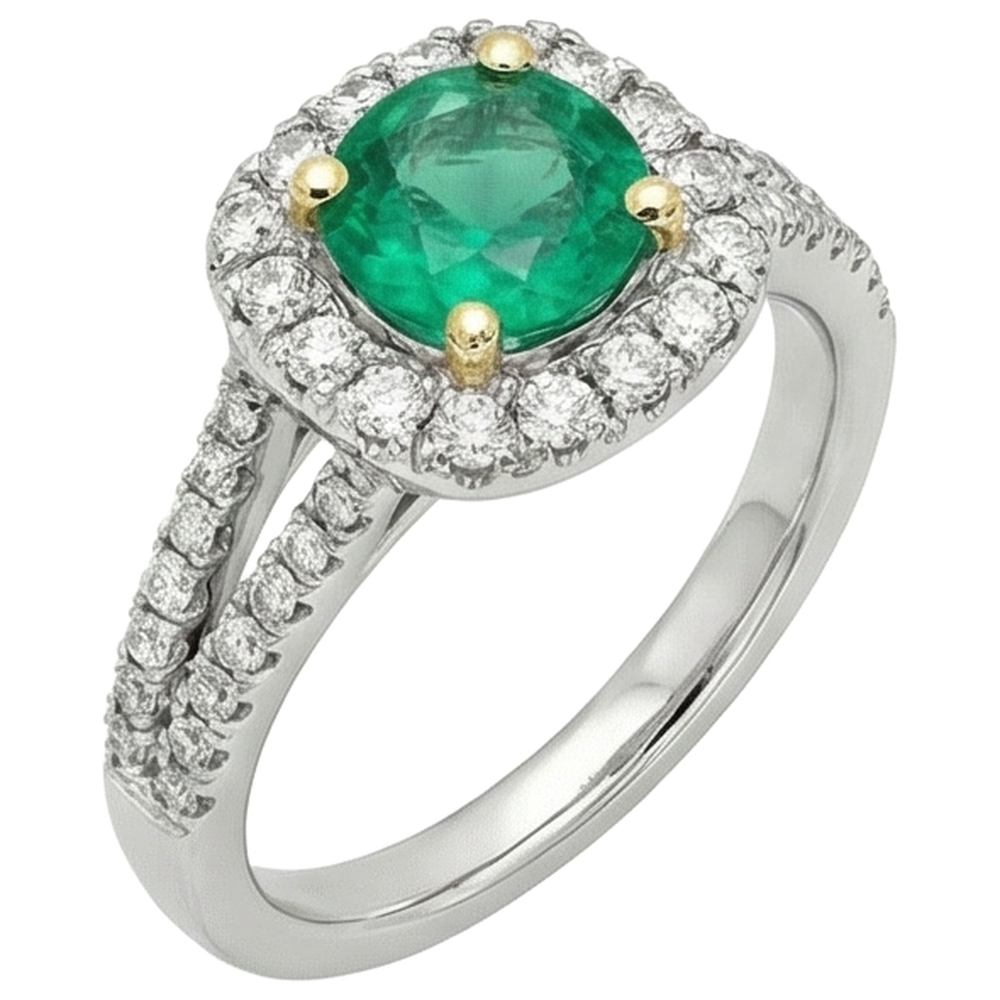 Earth-Mined Fine Emerald Precious Stone Ring 2 ct 14K Two Tone Gold – side view