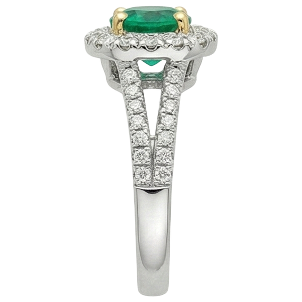 Fine Emerald Precious Stone Ring 2-ct 14K Two Tone Gold – top view