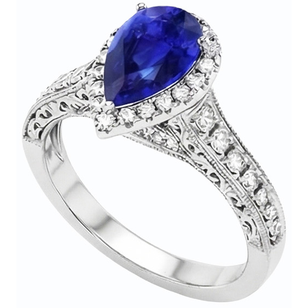 natural round sapphire 3ct ring close up detail