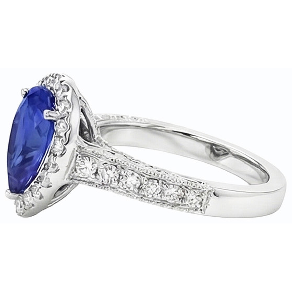 natural round sapphire 3ct ring on white background