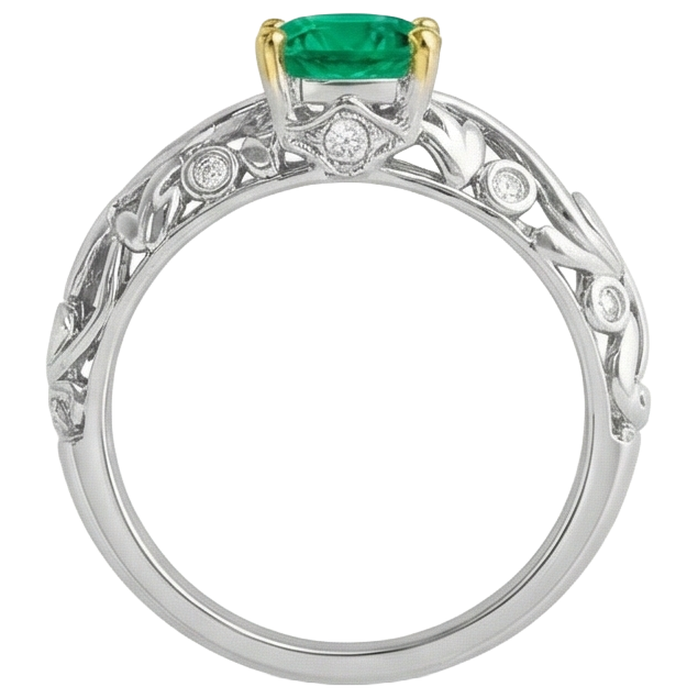 Round Brilliant Fine Emerald ring in 14K Two Tone Gold – top view