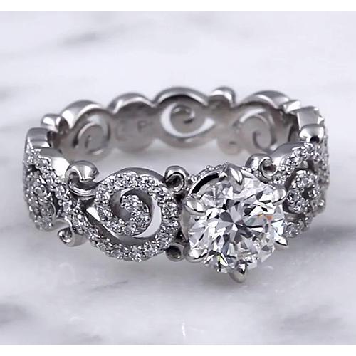 Wedding Band Style Ring 3.50 Carats Round Real Diamonds 6 Prong Setting