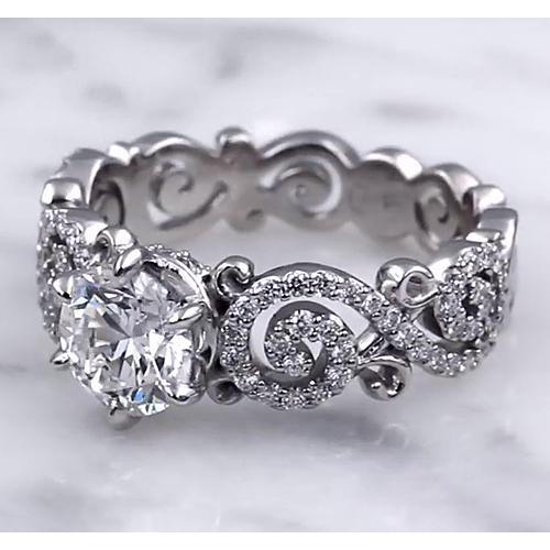 Wedding Band Style Ring 3.50 Carats Round Real Diamonds 6 Prong Setting