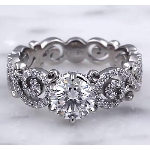 Wedding Band Style Ring 3.50 Carats Round Real Diamonds 6 Prong Setting