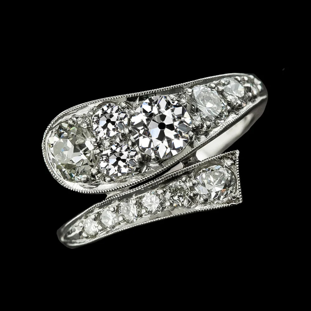 Wedding Ring Old Cut Round Real Diamond Twisted Split Shank 3.50 Carats