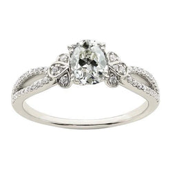 Wedding Ring Oval Old Cut Natural Diamond Floral Split Shank 4.20 Carats