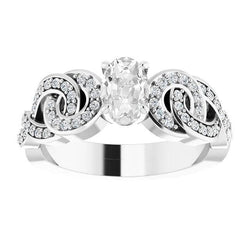 Wedding Ring Oval Old Cut Real Diamond Knot Style Prong Set 6 Carats