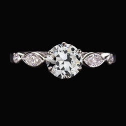 Wedding Ring Pear & Round Old Mine Cut Real Diamond 6 Prong Set 3 Carats