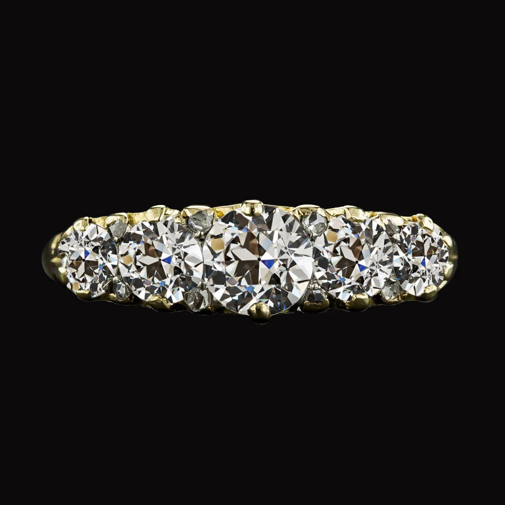 Wedding Ring Round Old Mine Cut Genuine Diamond 5 Stone Gold 5.50 Carats