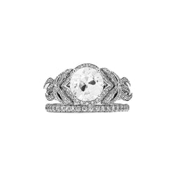 Wedding Ring Set Old Cut Round Natural Diamond Ribbon Style 3.25 Carats