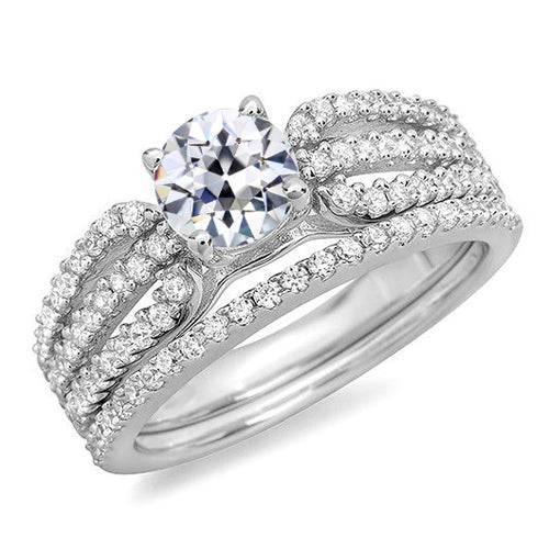 Wedding Ring Set Round OId Cut Real Diamond 14K Gold Jewelry 5.50 Carats