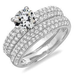 Wedding Ring Set Round Old Cut Genuine Diamond Pave Set Jewelry 6.50 Carats