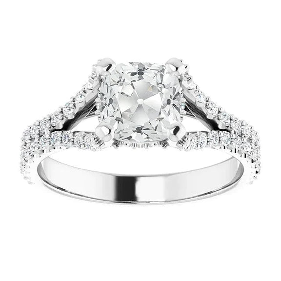 Wedding Ring With Accents Cushion Old Cut Real Diamond Prong Set 8 Carats