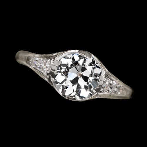 Wedding Ring With Accents Round Old European Real Diamond 2 Carats - Solitaire Ring with Accents-harrychadent.ca