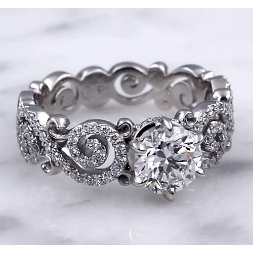 Wedding Band Style Ring 3.50 Carats Round Lab Grown Diamond 6 Prong Setting