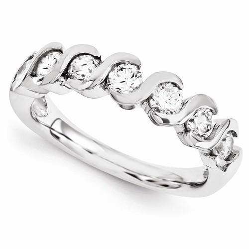Wedding Band With Round Lab Grown Diamonds Wave Style 1.05 Carats White Gold