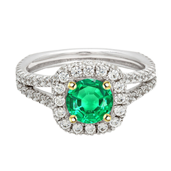 14K Two Tone Gold Precious Stone Ring with Fine Emerald – 2 ct