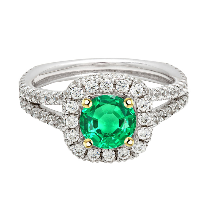 Round Brilliant Fine Emerald ring in 14K Two Tone Gold – main view