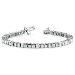 Wg 14K 7.80 Carats Princess And Round Cut Natural Diamonds Tennis Bracelet