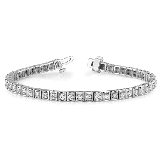 Wg 14K Sparkling Round Cut 2.55 Carats Real Diamonds Tennis Bracelet