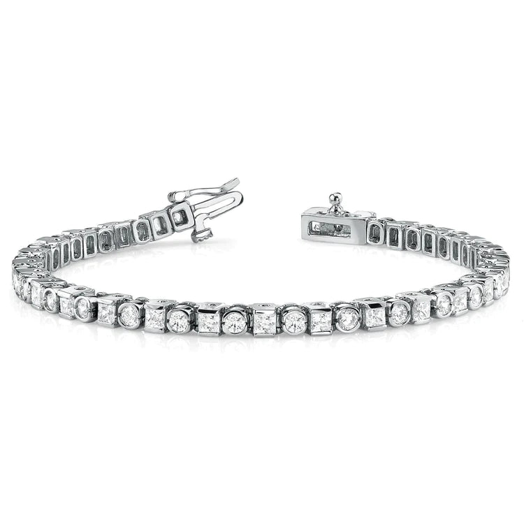 Wg 14K 7.80 Carats Princess And Round Cut Lab Grown Diamonds Tennis Bracelet