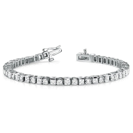Wg 14K 7.80 Carats Princess And Round Cut Lab Grown Diamonds Tennis Bracelet