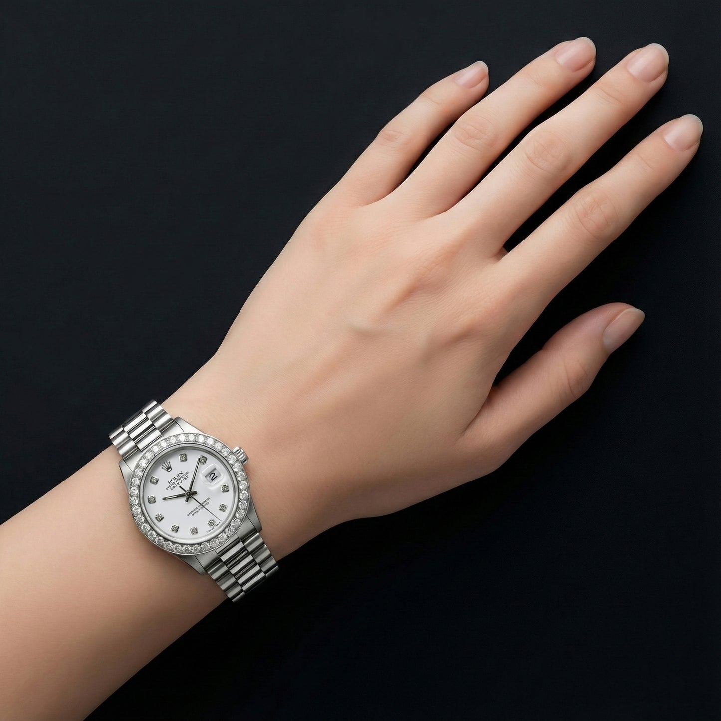 White Dial Custom Diamond Big Bezel Rolex Dj Watch Stainless Steel