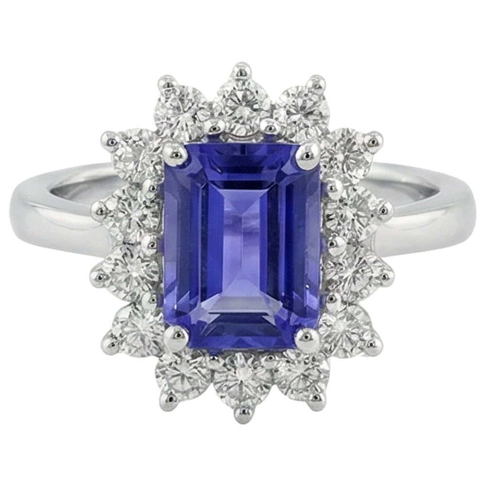 White Gold 14K 10.75 Carats Tanzanite And Natural Earth Mined Diamond ( Not Lab Grown )s Ring