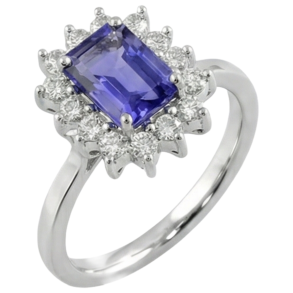 White Gold 14K 10.75 Carats Tanzanite And Natural Earth Mined Diamond ( Not Lab Grown )s Ring