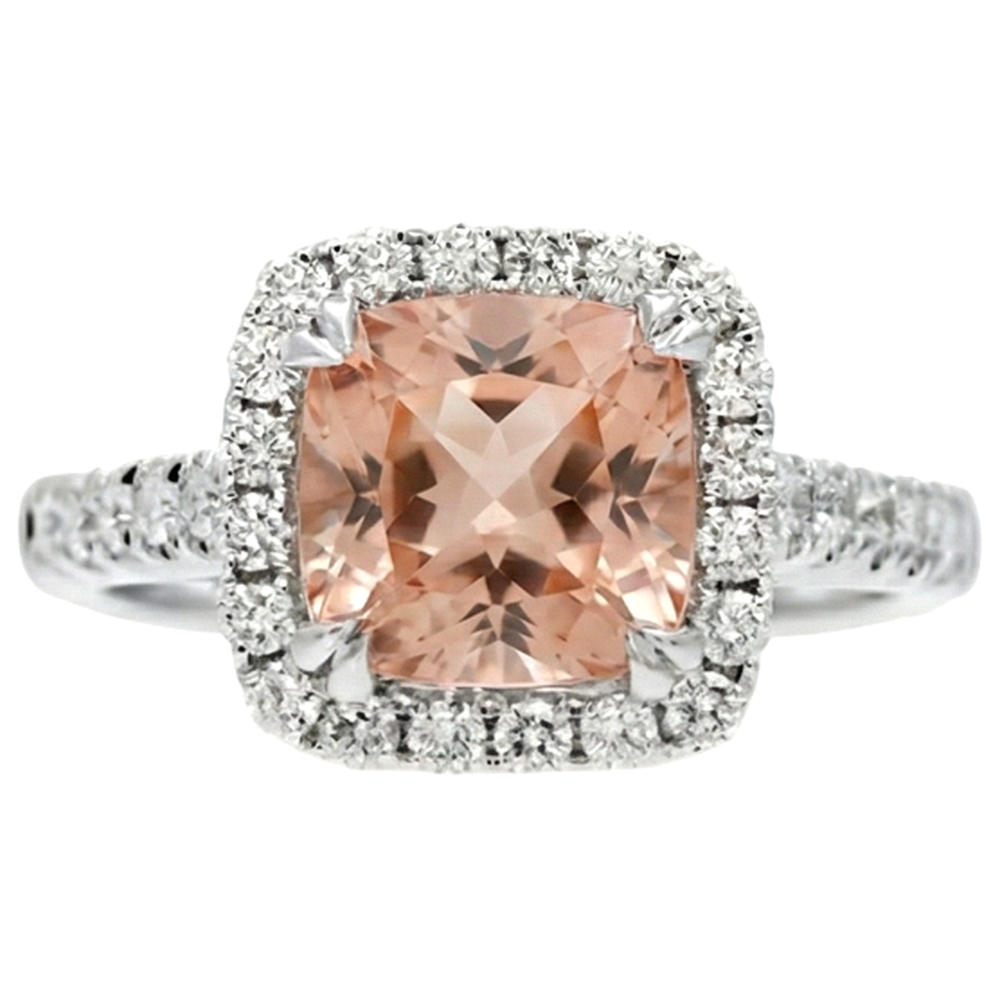 White Gold 14K 11 Ct Cushion Morganite And Natural Earth Mined Diamond ( Not Lab Grown )s Ring New