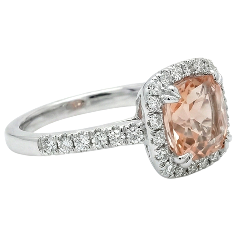 White Gold 14K 11 Ct Cushion Morganite And Natural Earth Mined Diamond ( Not Lab Grown )s Ring New