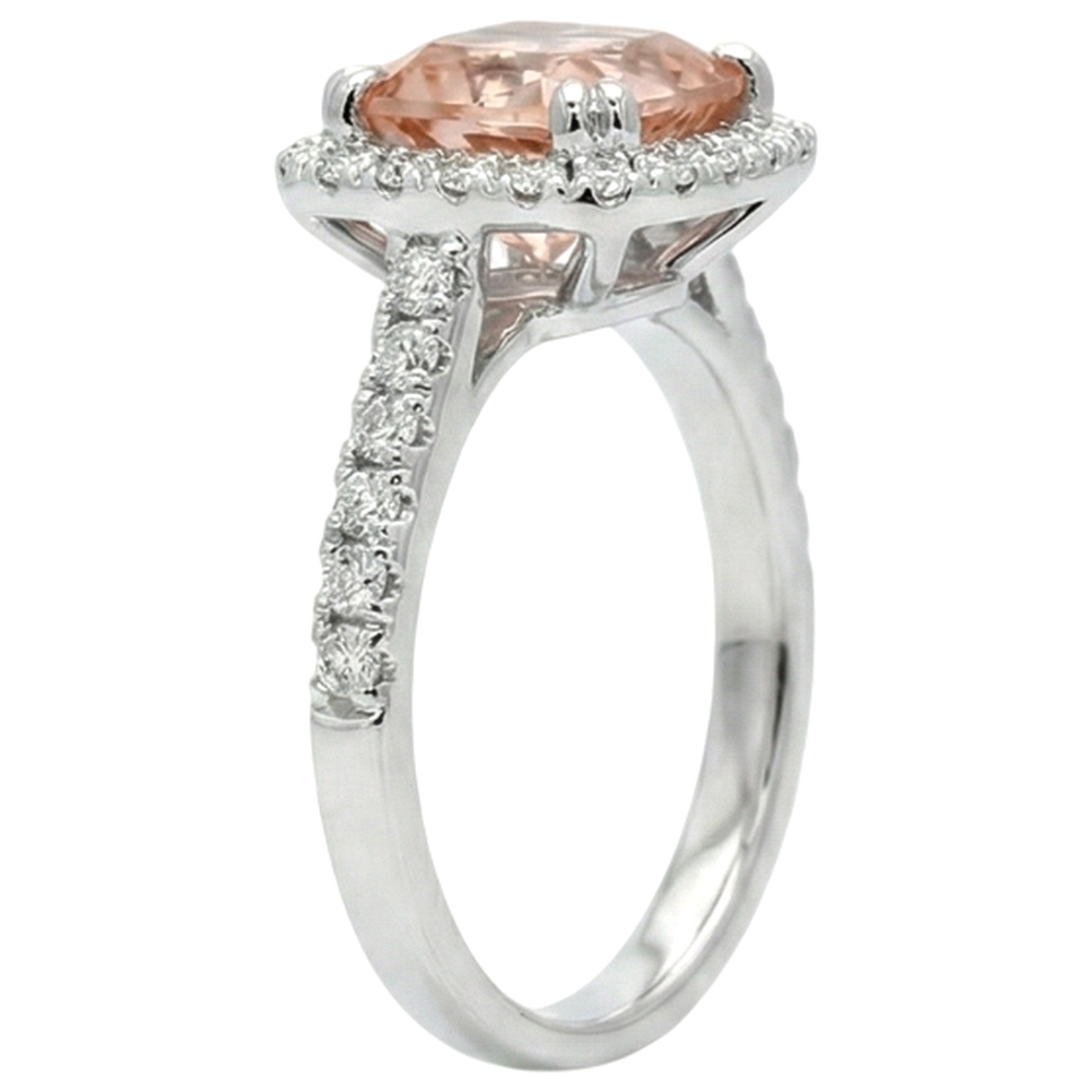 White Gold 14K 11 Ct Cushion Morganite And Natural Earth Mined Diamond ( Not Lab Grown )s Ring New