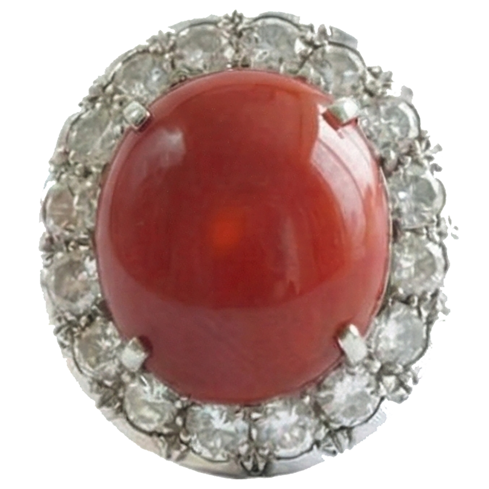 White Gold 14K 14.50 Ct Red Coral And Natural Earth Mined Diamond ( Not Lab Grown )s Engagement Ring New