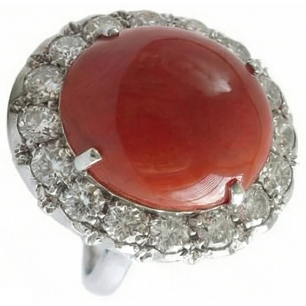 White Gold 14K 14.50 Ct Red Coral And Natural Earth Mined Diamond ( Not Lab Grown )s Engagement Ring New